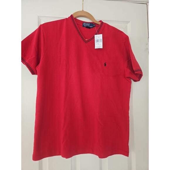 VTG .1990s Polo Ralph Lauren Shirt Mens Sz M Red V-neck Pony Single Stitch - Picture 1 of 11